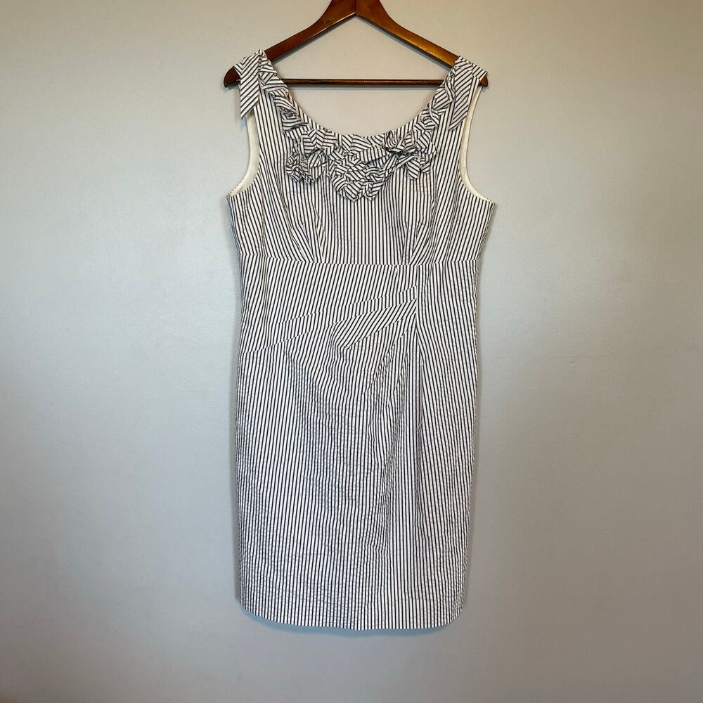 Antonio Melani Cotton Linen Blend Sleeveless Dress Seersucker striped sz 14